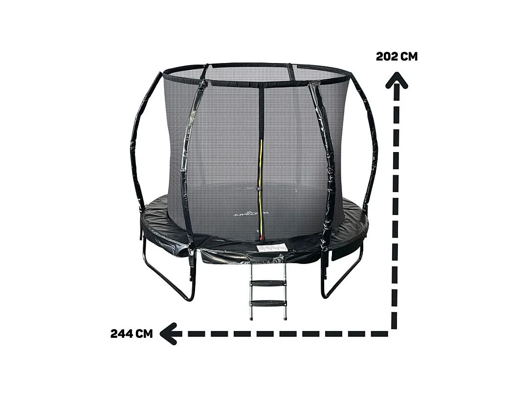 Trampoline 8Ft ø244cm noire avec Echelle, Protection et Filet de sécurité