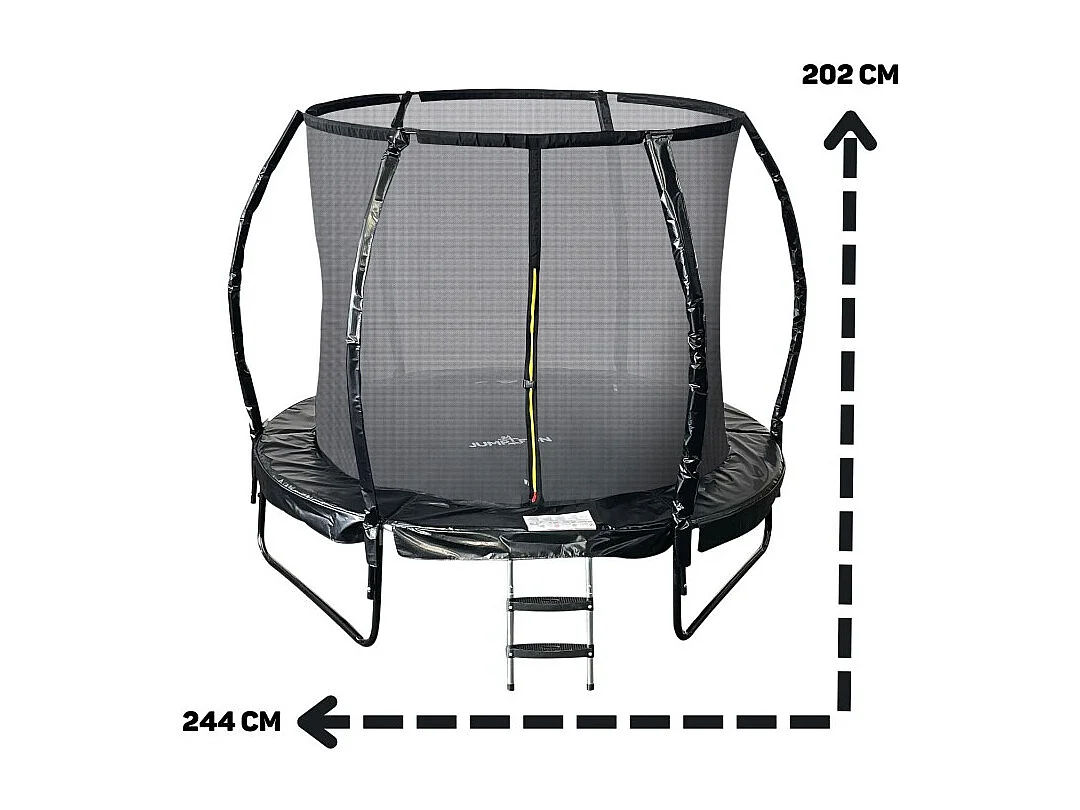 Trampoline 8Ft ø244cm noire avec Echelle, Protection et Filet de sécurité
