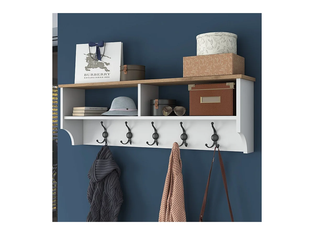 Porte manteau 2 niches et 5 patères L120 cm - BROOKE