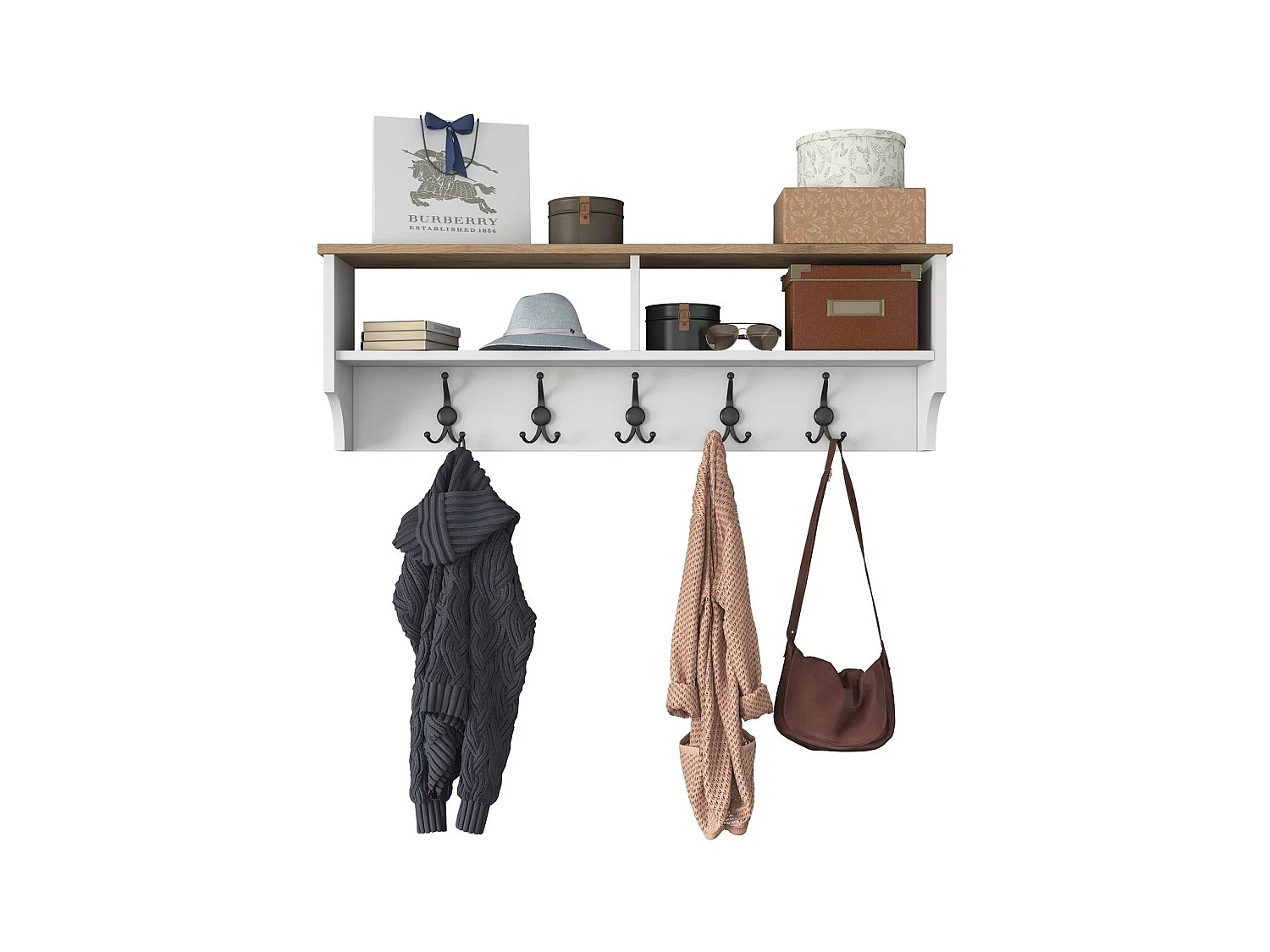 Porte manteau 2 niches et 5 patères L120 cm - BROOKE