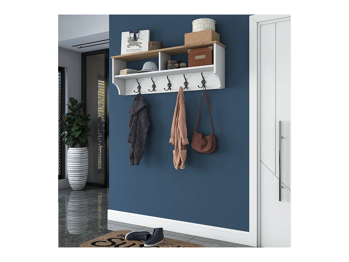 Porte manteau 2 niches et 5 patères L120 cm - BROOKE