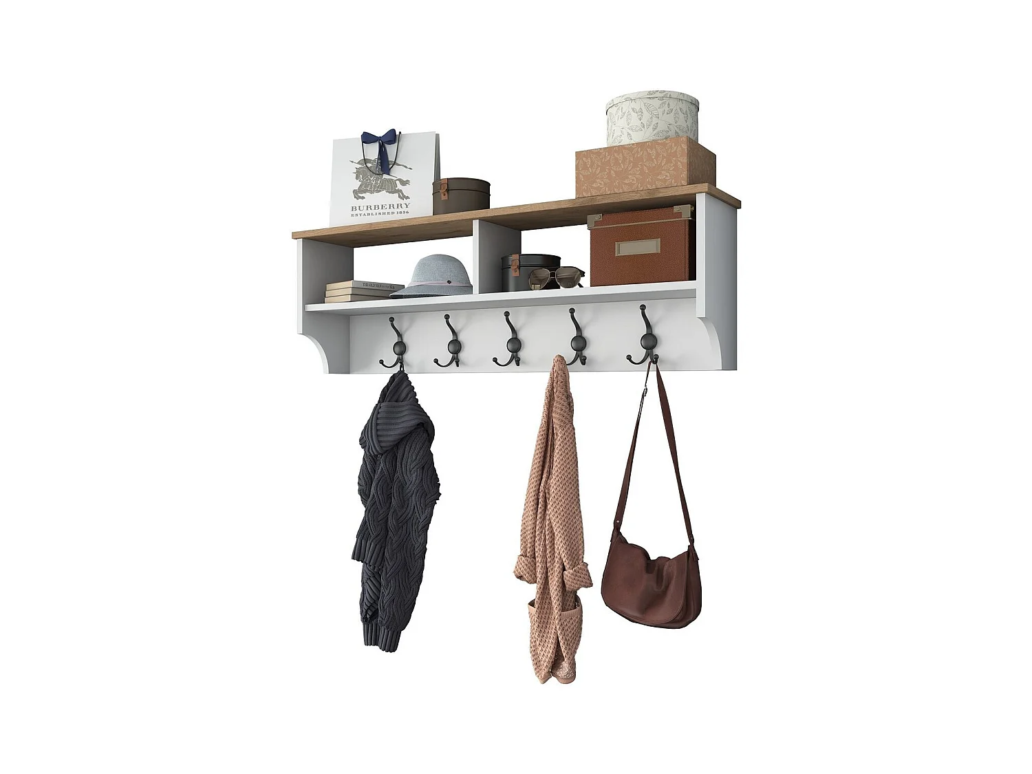 Garderobe mit 2 Fächern und 5 Haken L120 cm - BROOKE