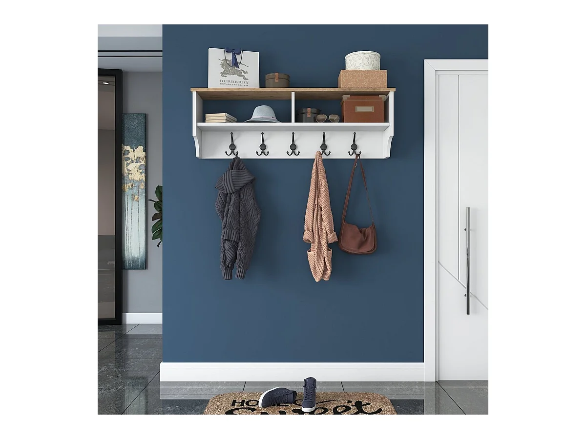Garderobe mit 2 Fächern und 5 Haken L120 cm - BROOKE