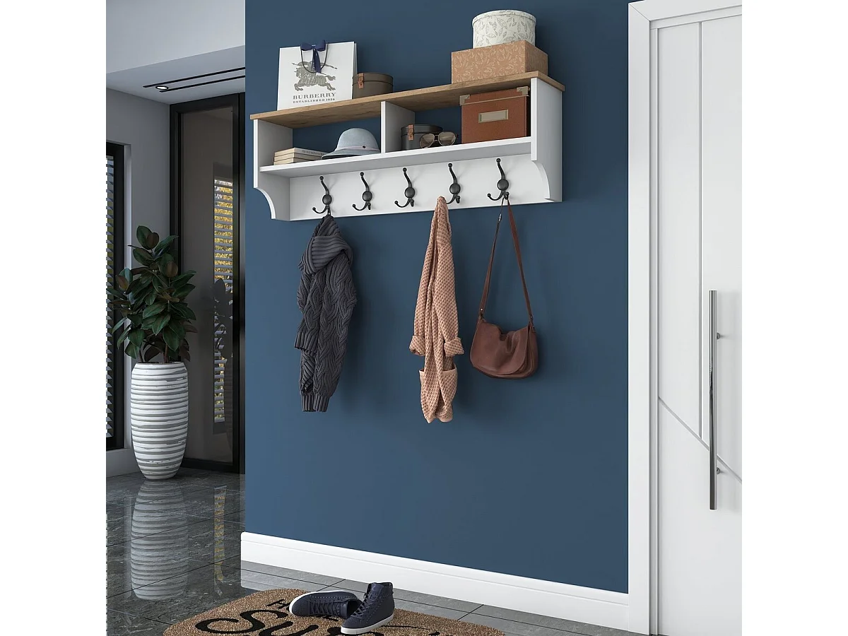 Porte manteau 2 niches et 5 patères L120 cm - BROOKE