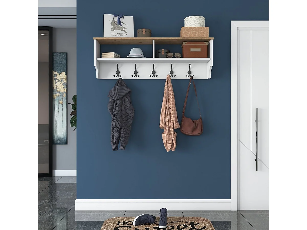 Porte manteau 2 niches et 5 patères L120 cm - BROOKE