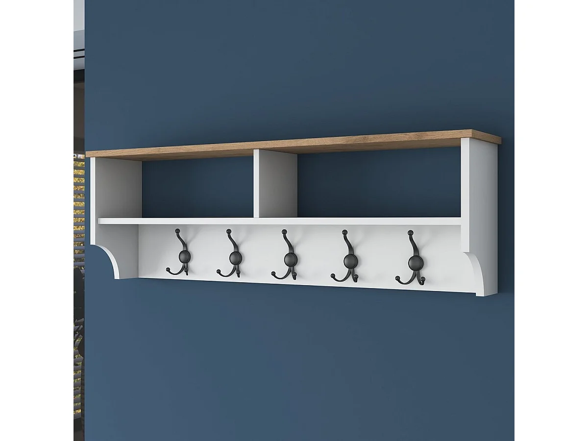 Porte manteau 2 niches et 5 patères L120 cm - BROOKE