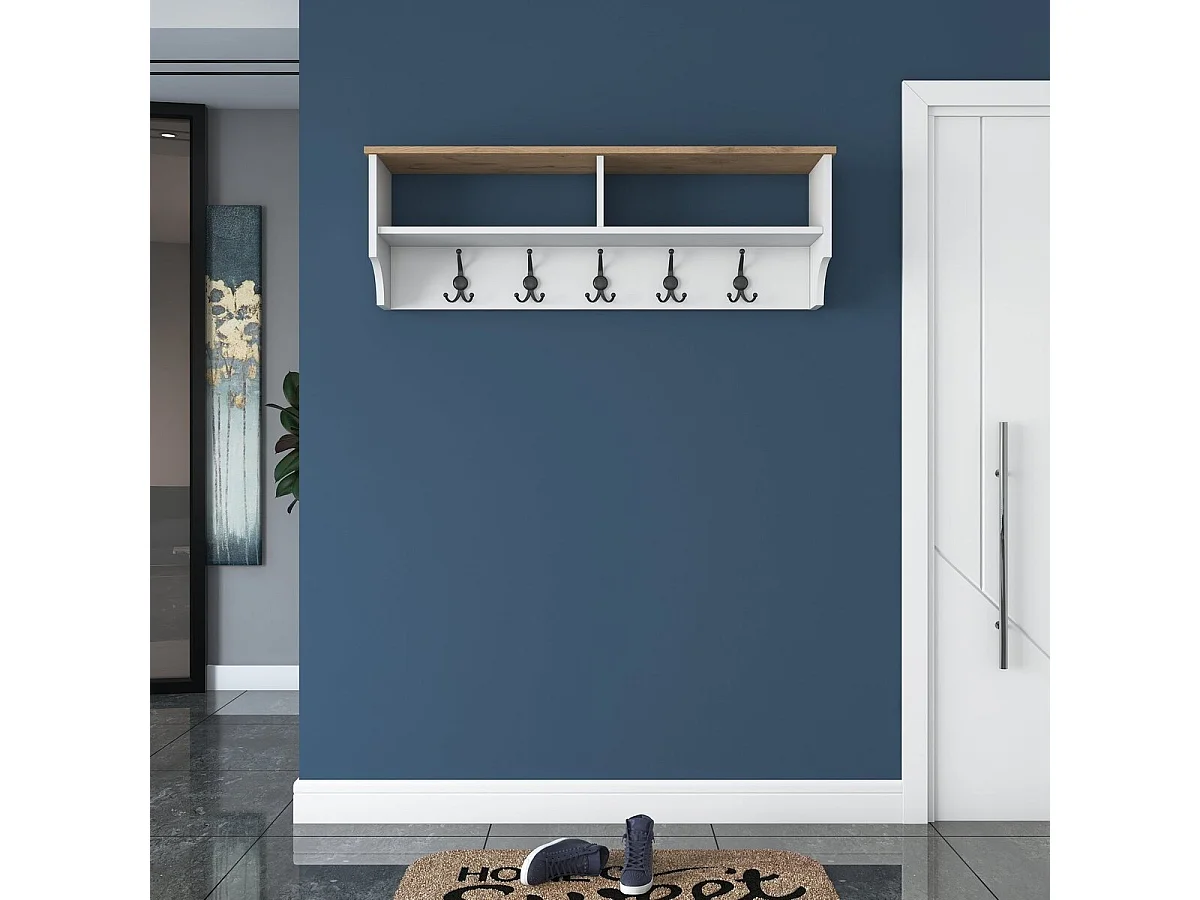 Porte manteau 2 niches et 5 patères L120 cm - BROOKE