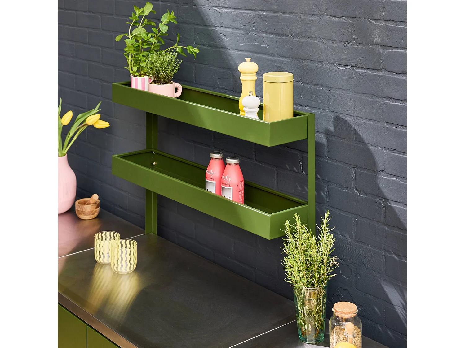 Mobile da esterno, 3 moduli in acciaio inox, verde