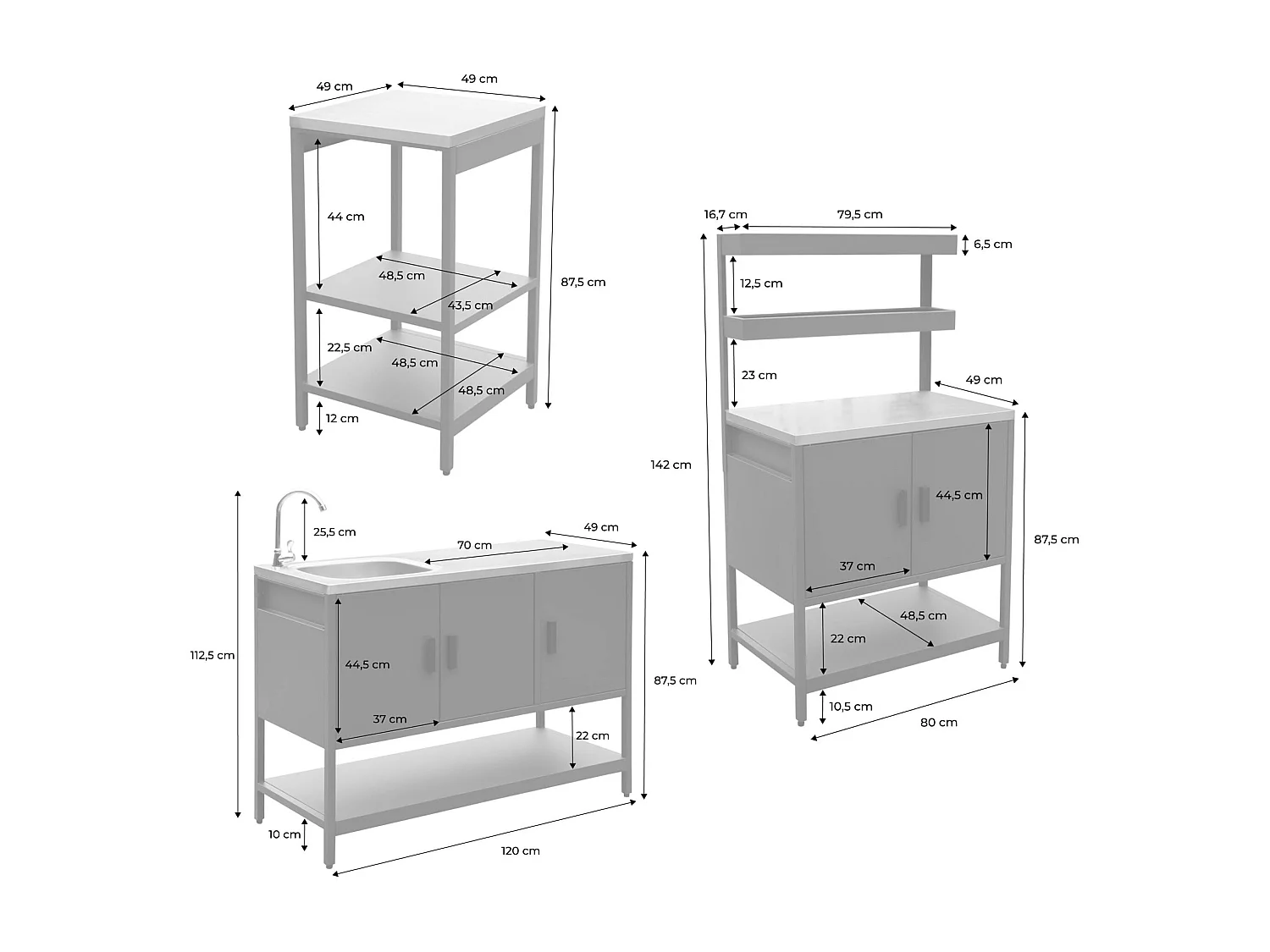Mobile da esterno, 3 moduli in acciaio inox, verde