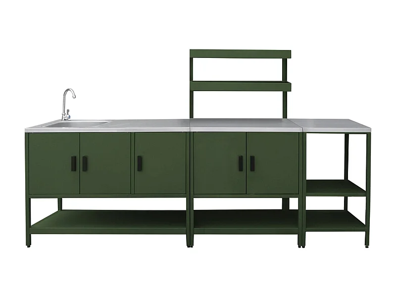 Mobile da esterno, 3 moduli in acciaio inox, verde