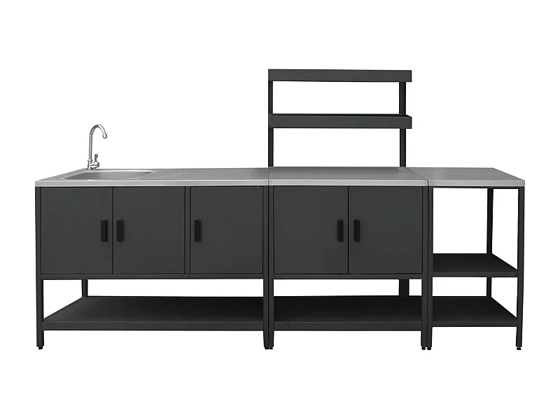 Mobile da esterno, 3 moduli in acciaio inox, nero