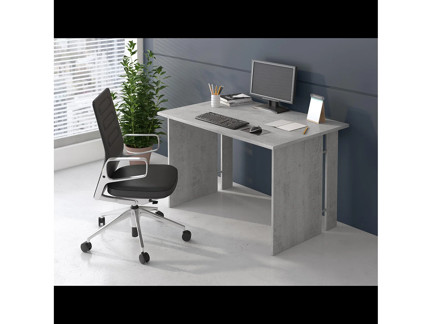 Set Ufficio Completo Con 2 Scrivanie 1 Modulo Ad Angolo 1 Cassettiera Con Ruote 2 Armadi 2 Librerie (Alta E Bassa) Finitura Bianco Frassinato E Grigio Cemento