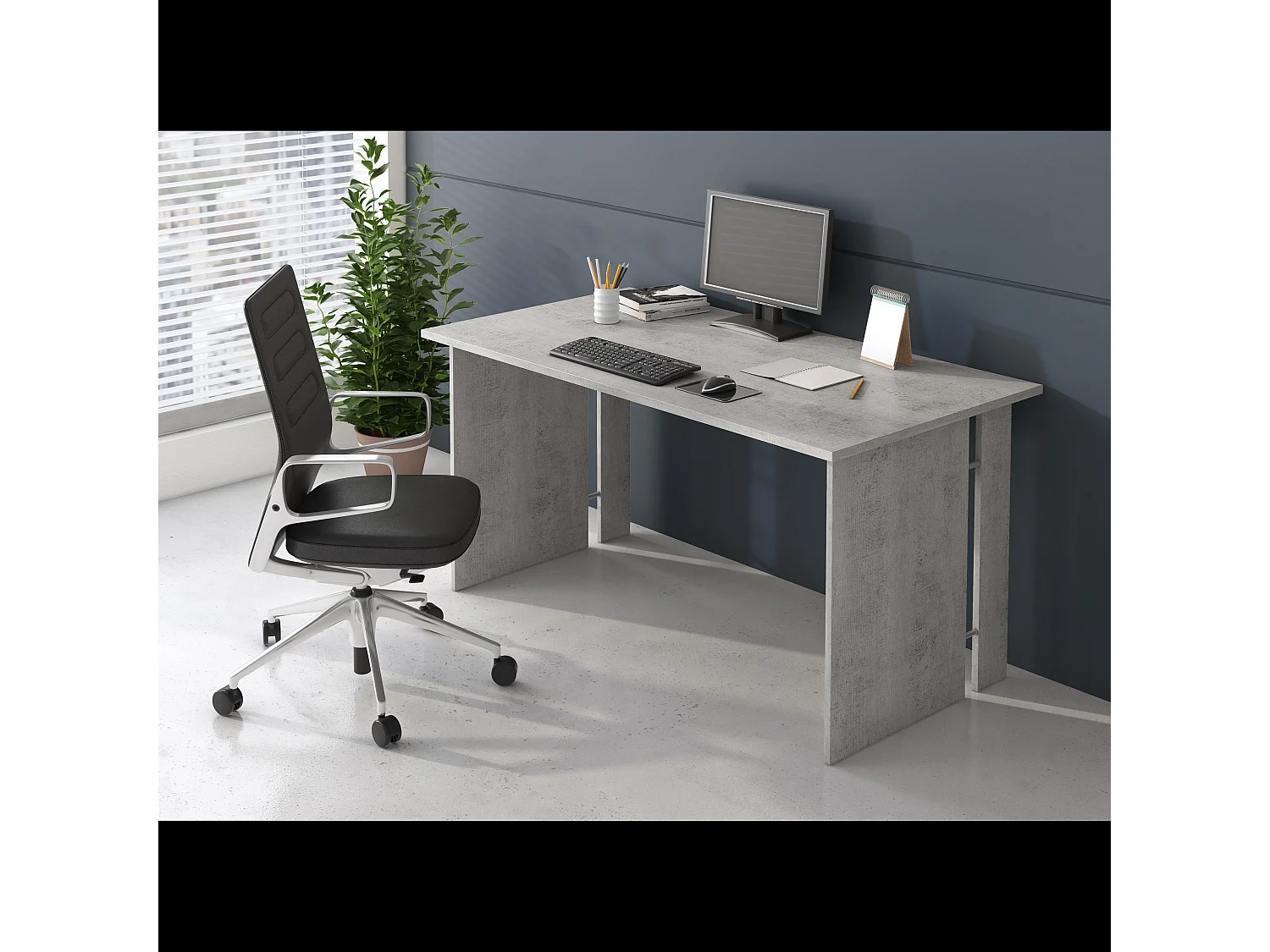 Set Ufficio Completo Con 2 Scrivanie 1 Modulo Ad Angolo 1 Cassettiera Con Ruote 2 Armadi 2 Librerie (Alta E Bassa) Finitura Bianco Frassinato E Grigio Cemento