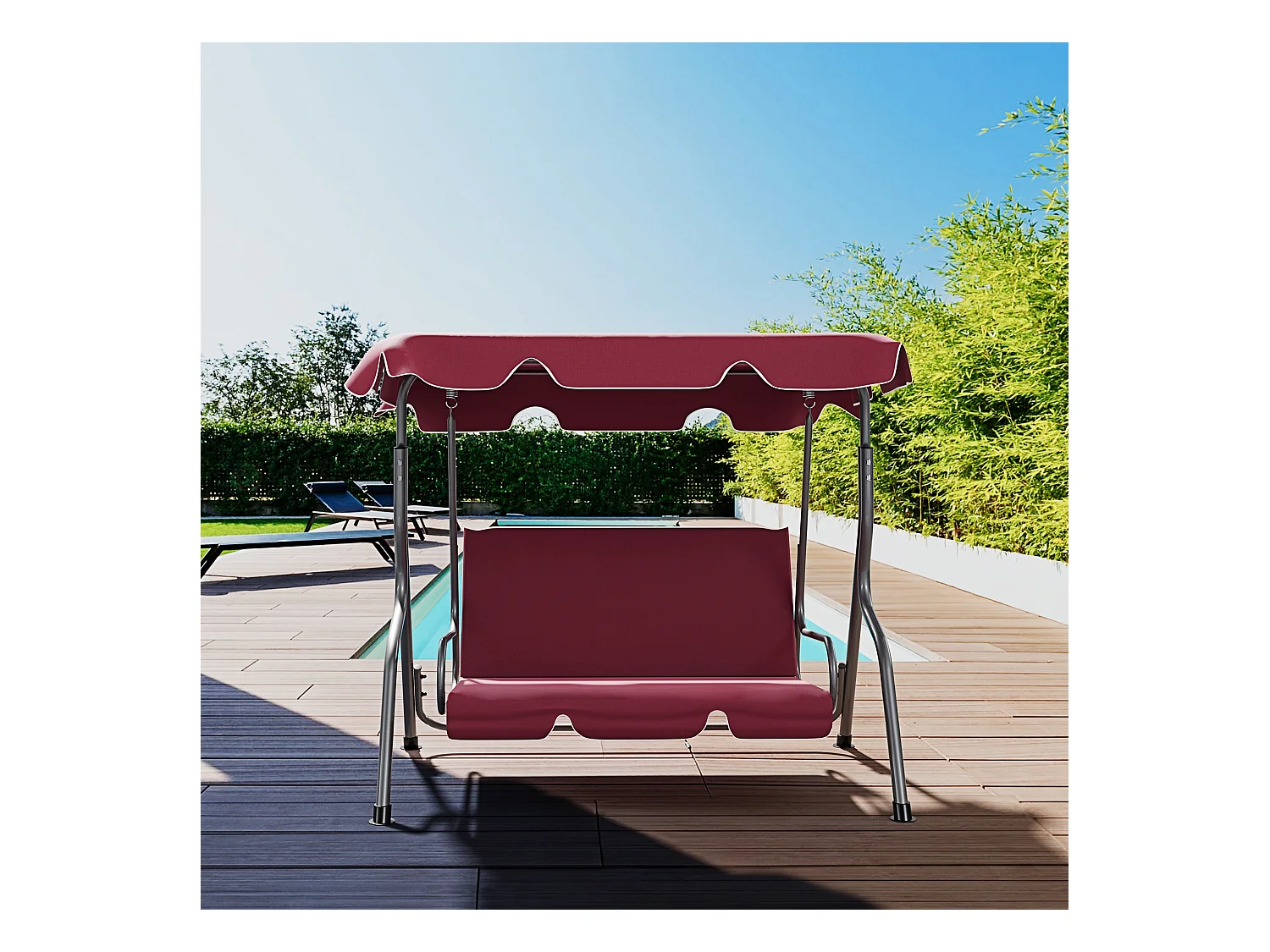 Dondolo 3 Posti Algarve Con Tettuccio Parasole Regolabile Cuscini Imbottiti Struttura Robusta In Acciaio Verniciato Da Giardino Balcone 170 x 110 x 153 cm Bordeaux
