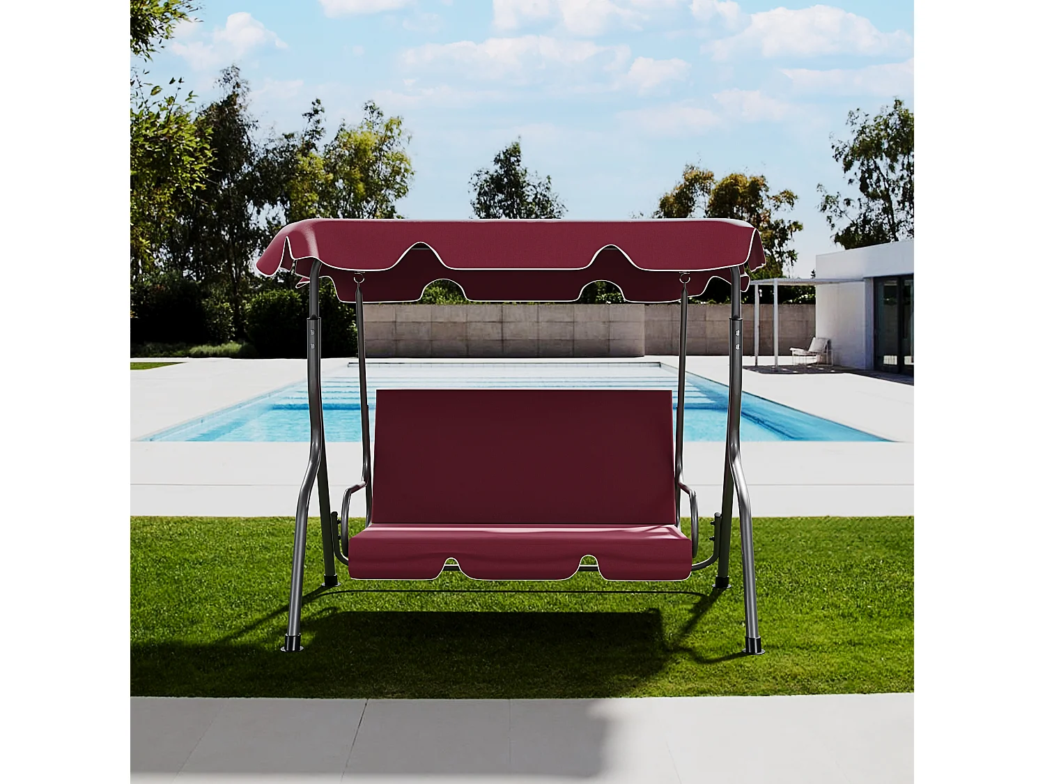 Dondolo 3 Posti Algarve Con Tettuccio Parasole Regolabile Cuscini Imbottiti Struttura Robusta In Acciaio Verniciato Da Giardino Balcone 170 x 110 x 153 cm Bordeaux