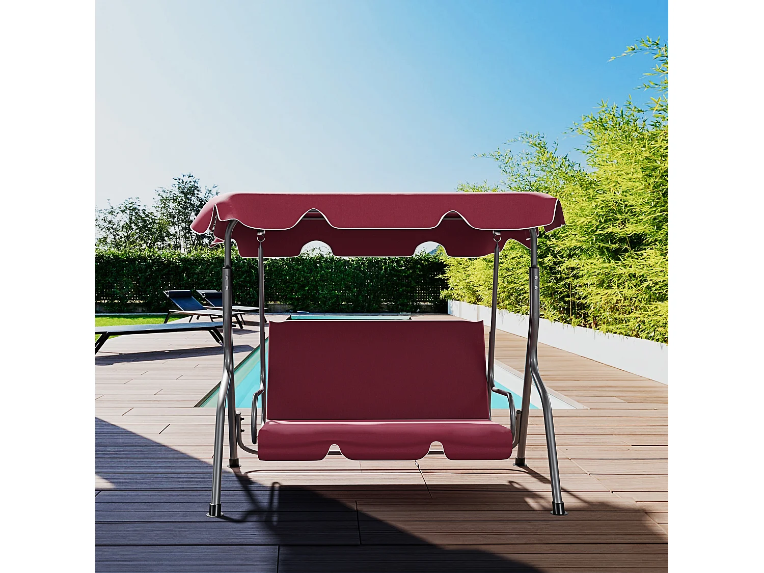 Dondolo 3 Posti Algarve Con Tettuccio Parasole Regolabile Cuscini Imbottiti Struttura Robusta In Acciaio Verniciato Da Giardino Balcone 170 x 110 x 153 cm Bordeaux