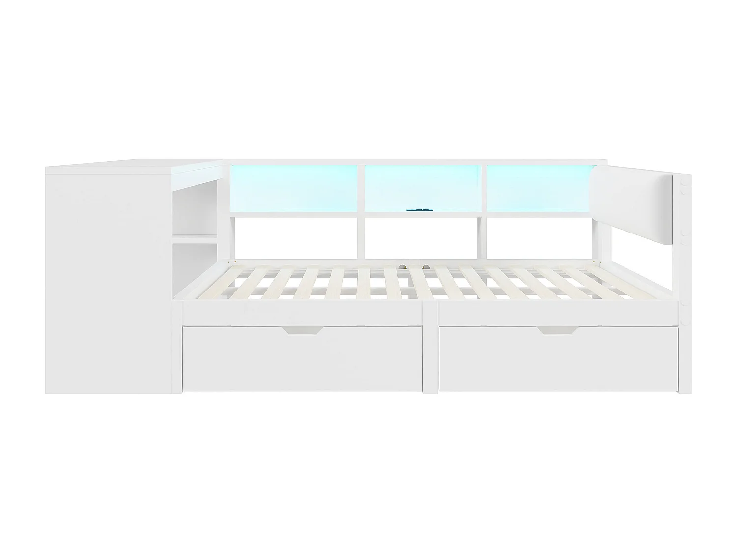 Kinderbett 140x200cm - mit 2 Schubladen und Ladestation - mit farbigen LED-Lichtern - weiß (ohne Matratze)