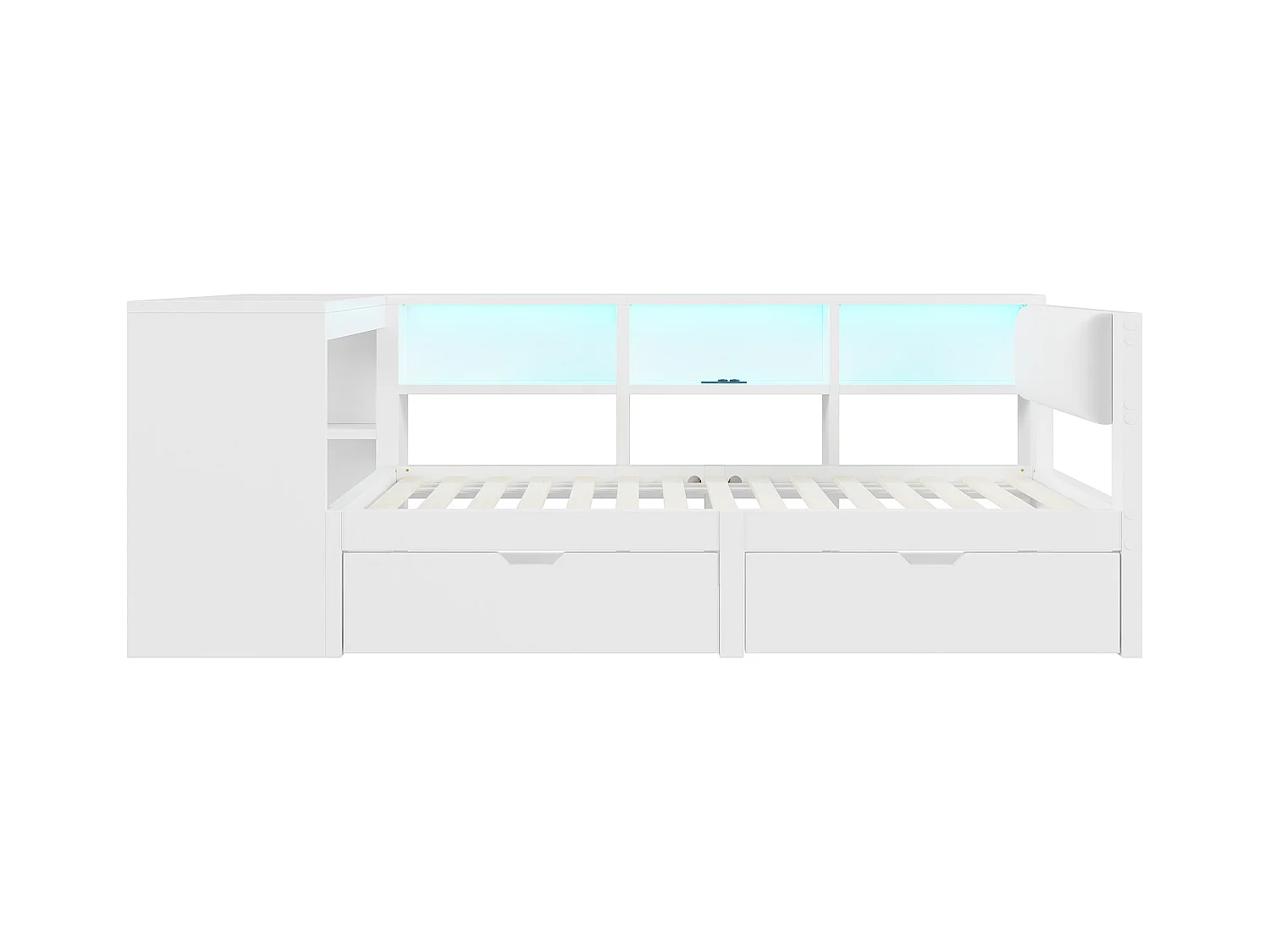 Lit enfant 90x200cm - avec 2 tiroirs et station de charge - avec lumières LED colorées - blanc (sans matelas)