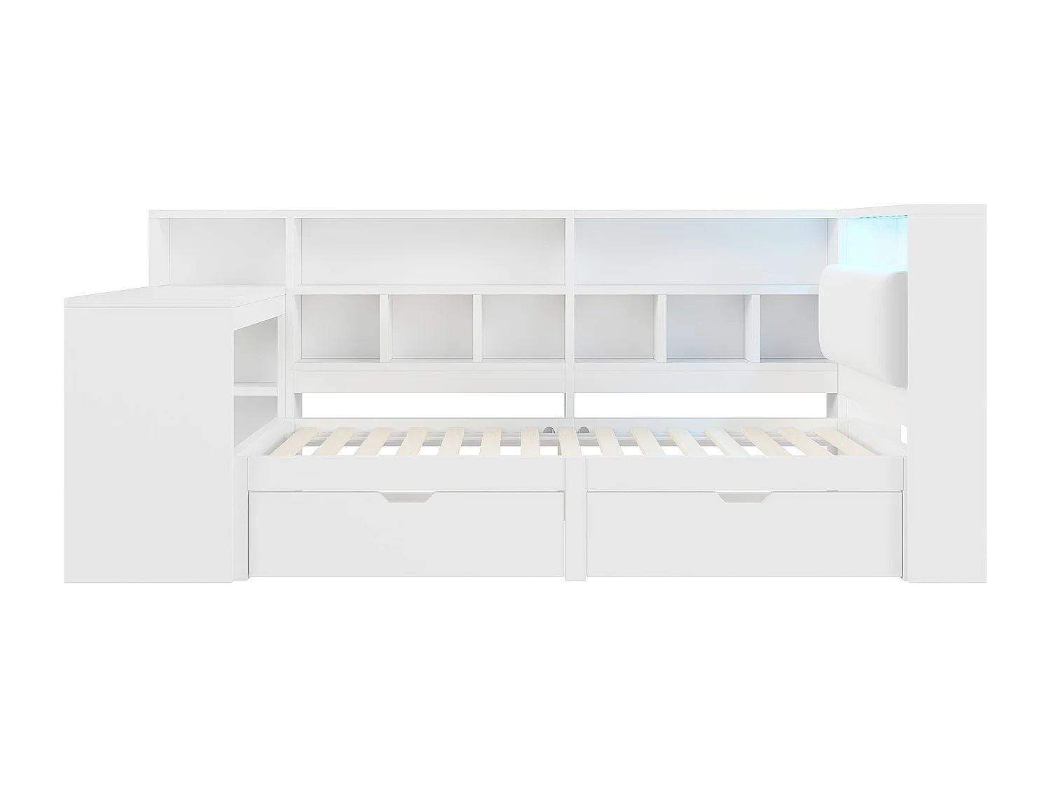 Kinderbed 90x200cm - met 2 lades en oplaadstation - met gekleurde LED-verlichting - wit (zonder matras)