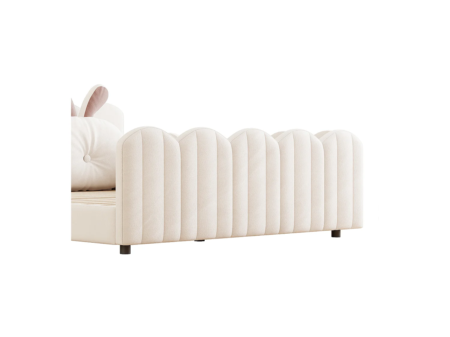 Lit double rembourré 140x200 cm - avec coussins en forme de lapin - avec sommier à lattes - beige(sans matelas)