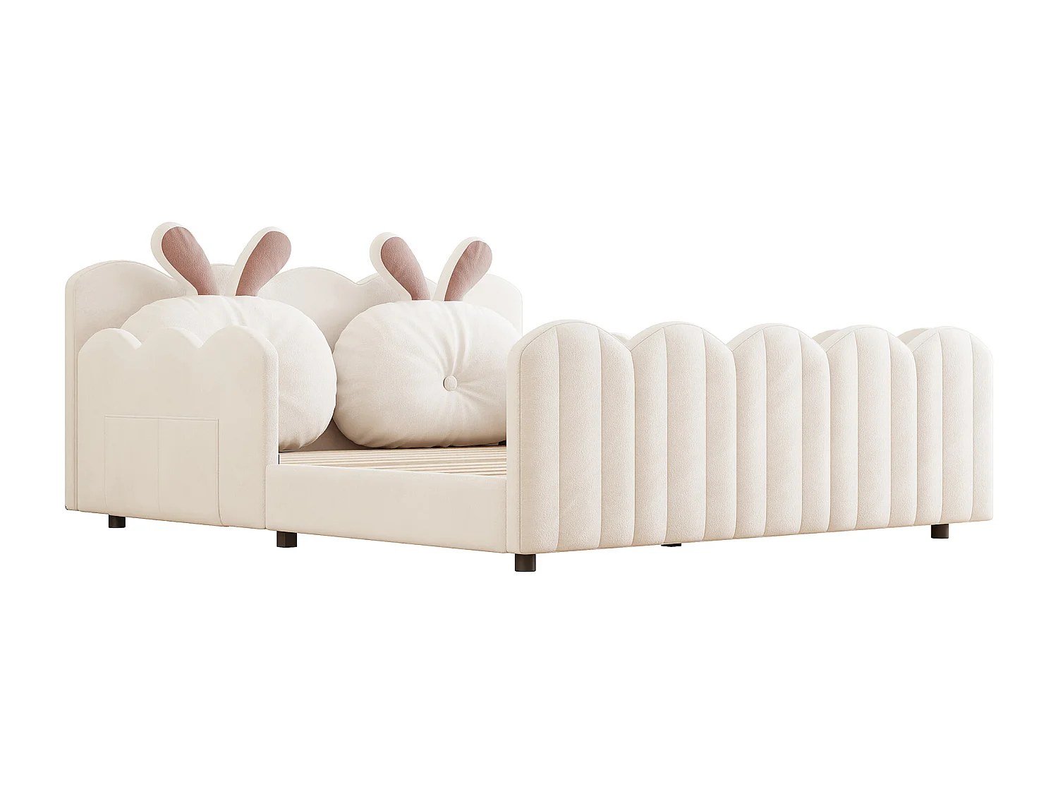 Rozkładane łóżko podwójne 140x200 cm - z poduszkami w kształcie królika - z stelażem sprężynowym - beżowe (bez materaca)