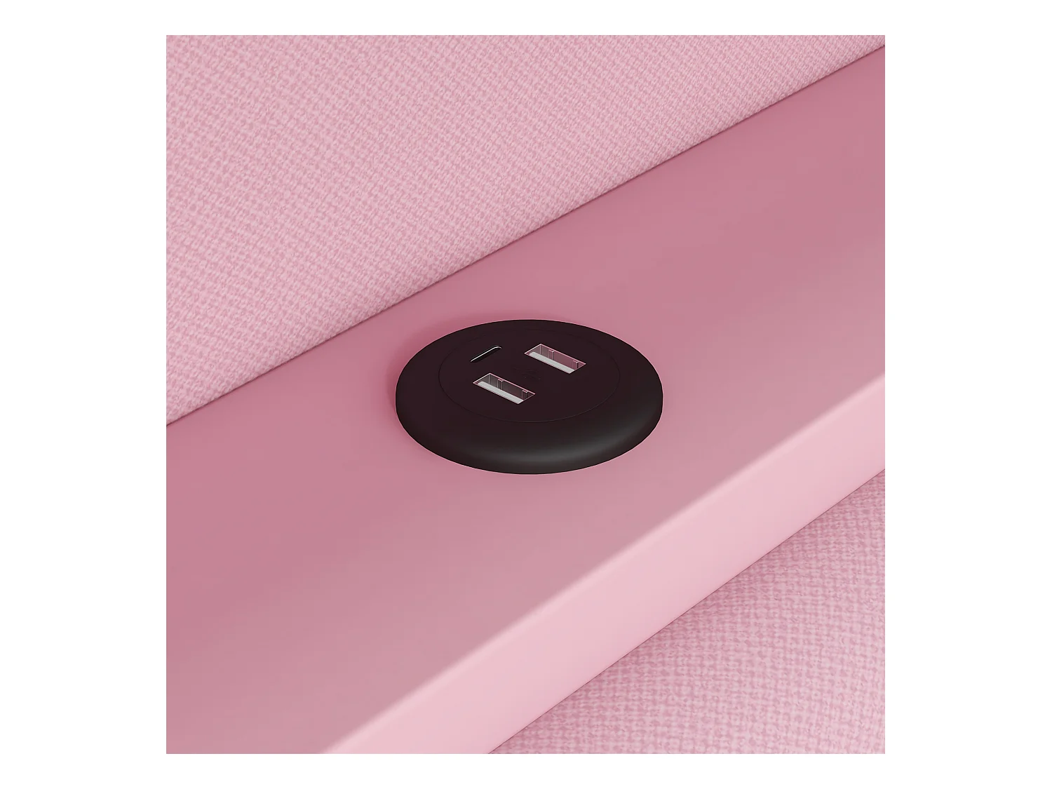 Canapé-lit rembourré 90x200 cm - avec ports USB et LED - avec lit gigogne et bureau - rose(sans matelas)