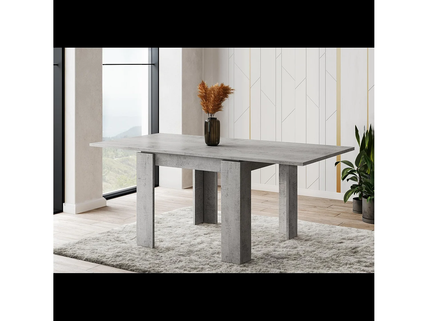 Tavolo Allungabile Moderno Da 4 A 8 Persone Gambe Spesse Minimal Meccanismo Centrale Estensibile Per Cucina Sala Pranzo 90 x 90 / 180 x 90 Cm Grigio