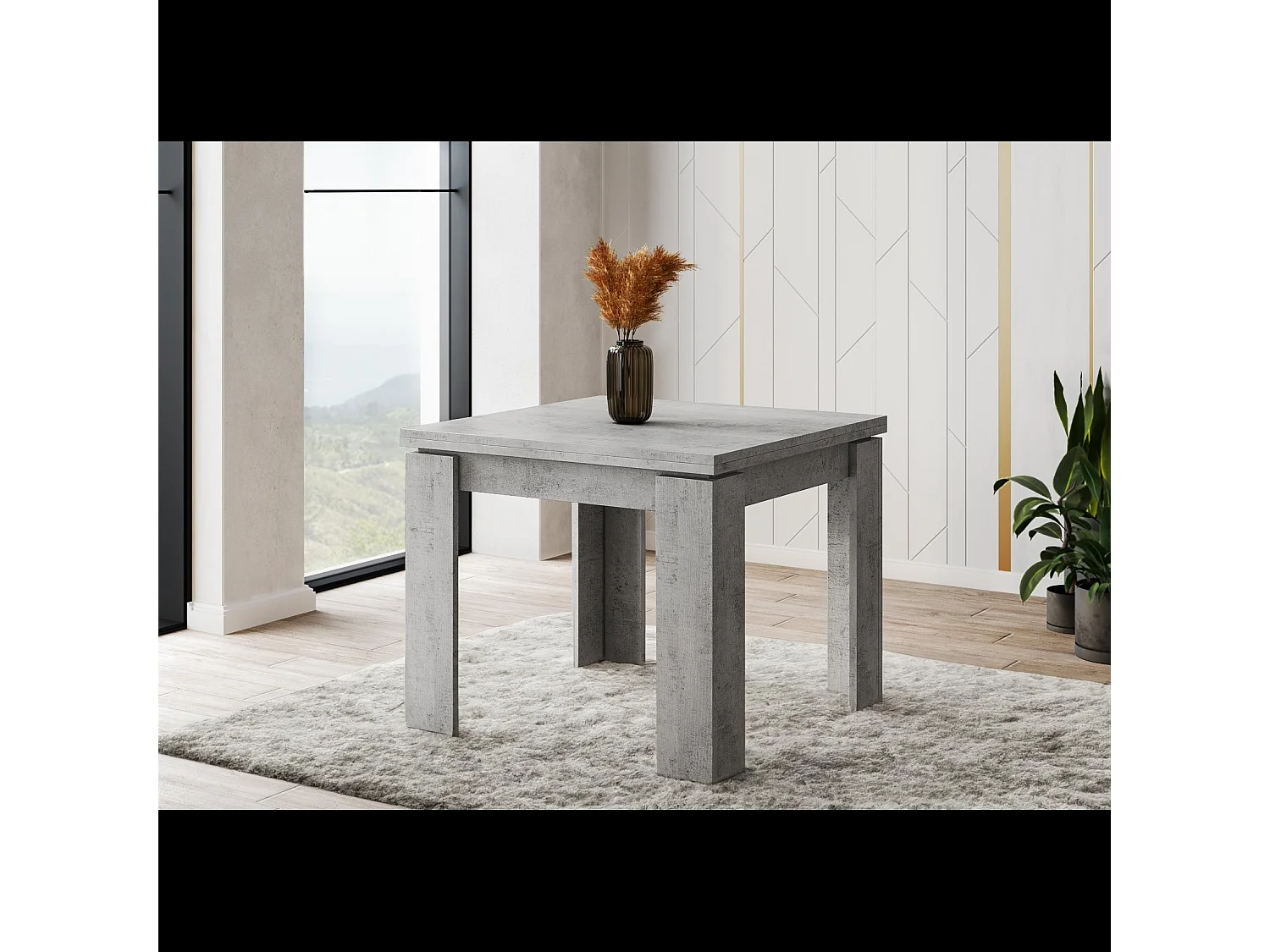 Tavolo Allungabile Moderno Da 4 A 8 Persone Gambe Spesse Minimal Meccanismo Centrale Estensibile Per Cucina Sala Pranzo 90 x 90 / 180 x 90 Cm Grigio