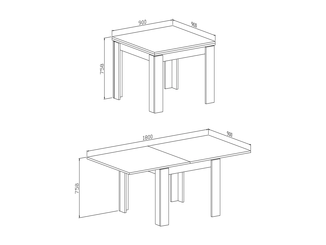 Tavolo Allungabile Moderno Da 4 A 8 Persone Gambe Spesse Minimal Meccanismo Centrale Estensibile Per Cucina Sala Pranzo 90 x 90 / 180 x 90 Cm Grigio