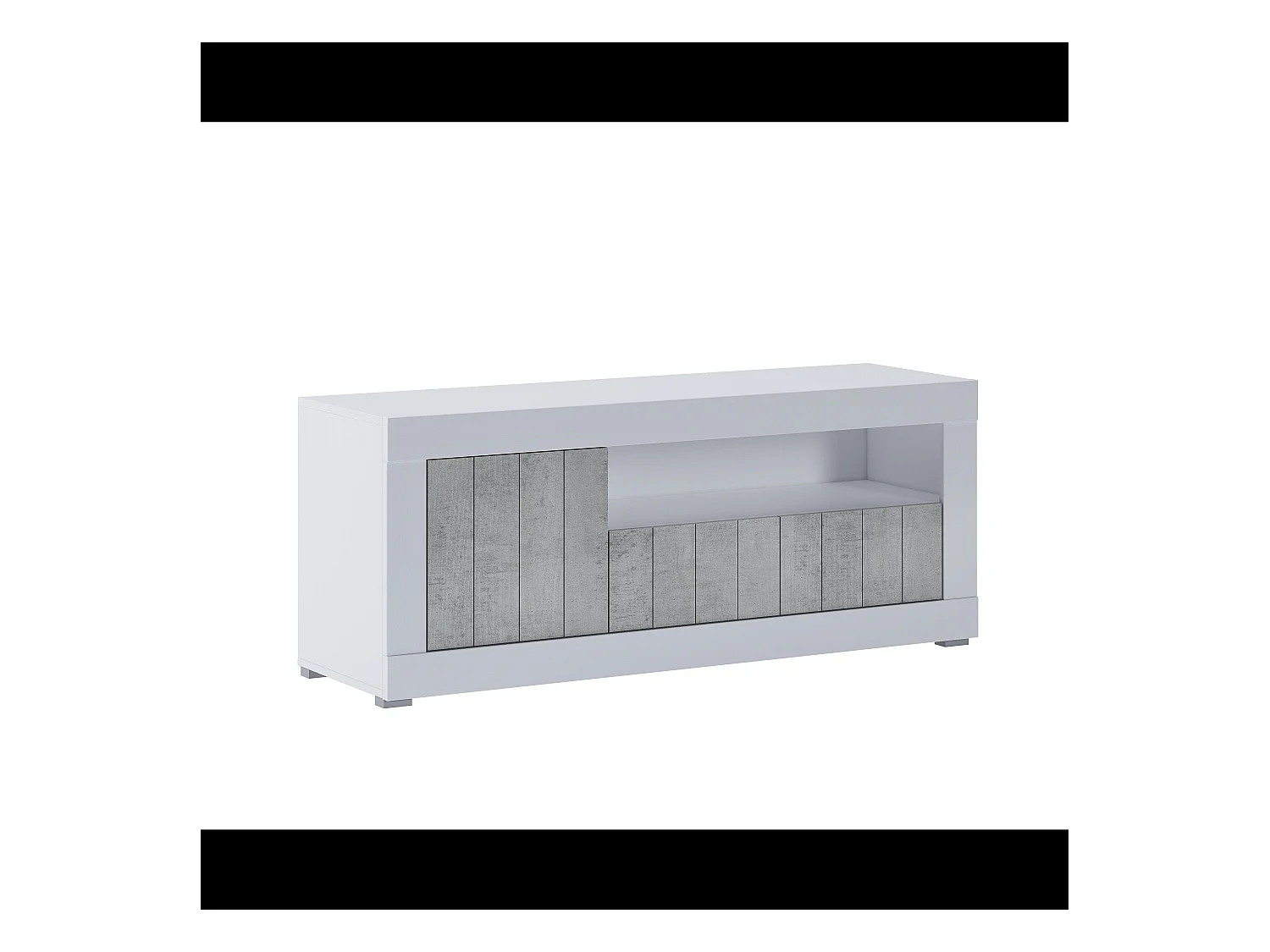 Mobile TV Basso In Melaminico Con Anta Laterale E A Ribalta Vano Giorno Ripiani Interni Soggiorno Salotto 136.9x41.8x56 Cm Bianco Grigio Cemento