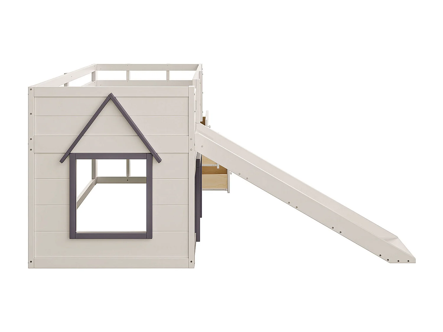 Cama mezzanine infantil 90x200 cm - com escorrega - 3 gavetas - creme (sem colchão)