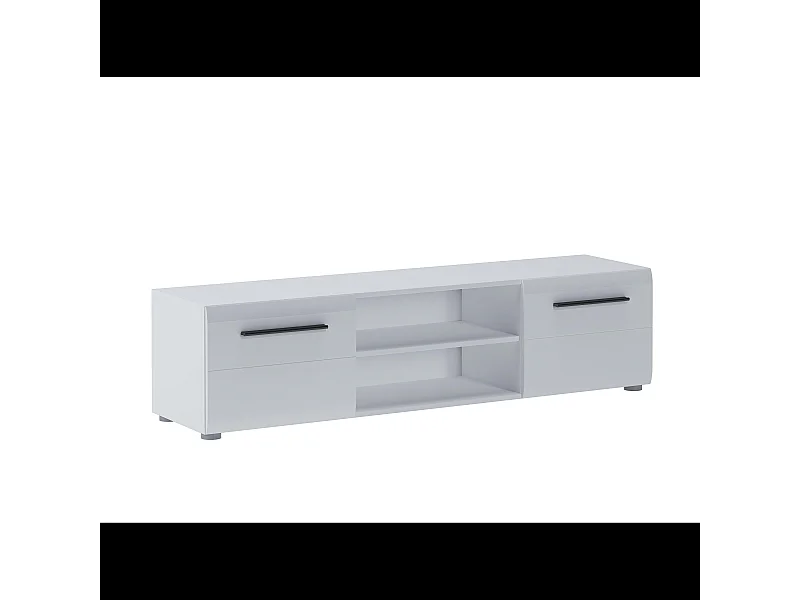 Mobile Porta TV Con Maniglie Nere Con 2 Ante E 2 Ripiani Aperti Design Moderno per Soggiorno Adatto A TV fino a 65 Pollici 160 x 40 x 39,6 Cm Bianco Lucido