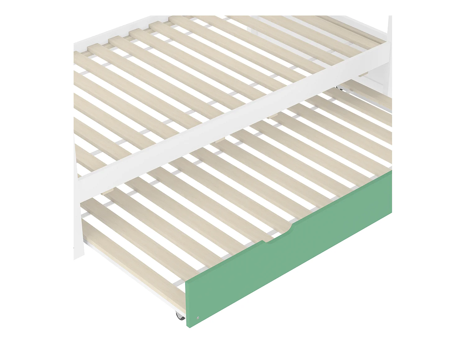 Lit superposé enfant 90x200cm - avec toboggan et lit gigogne - blanc + vert(sans matelas)