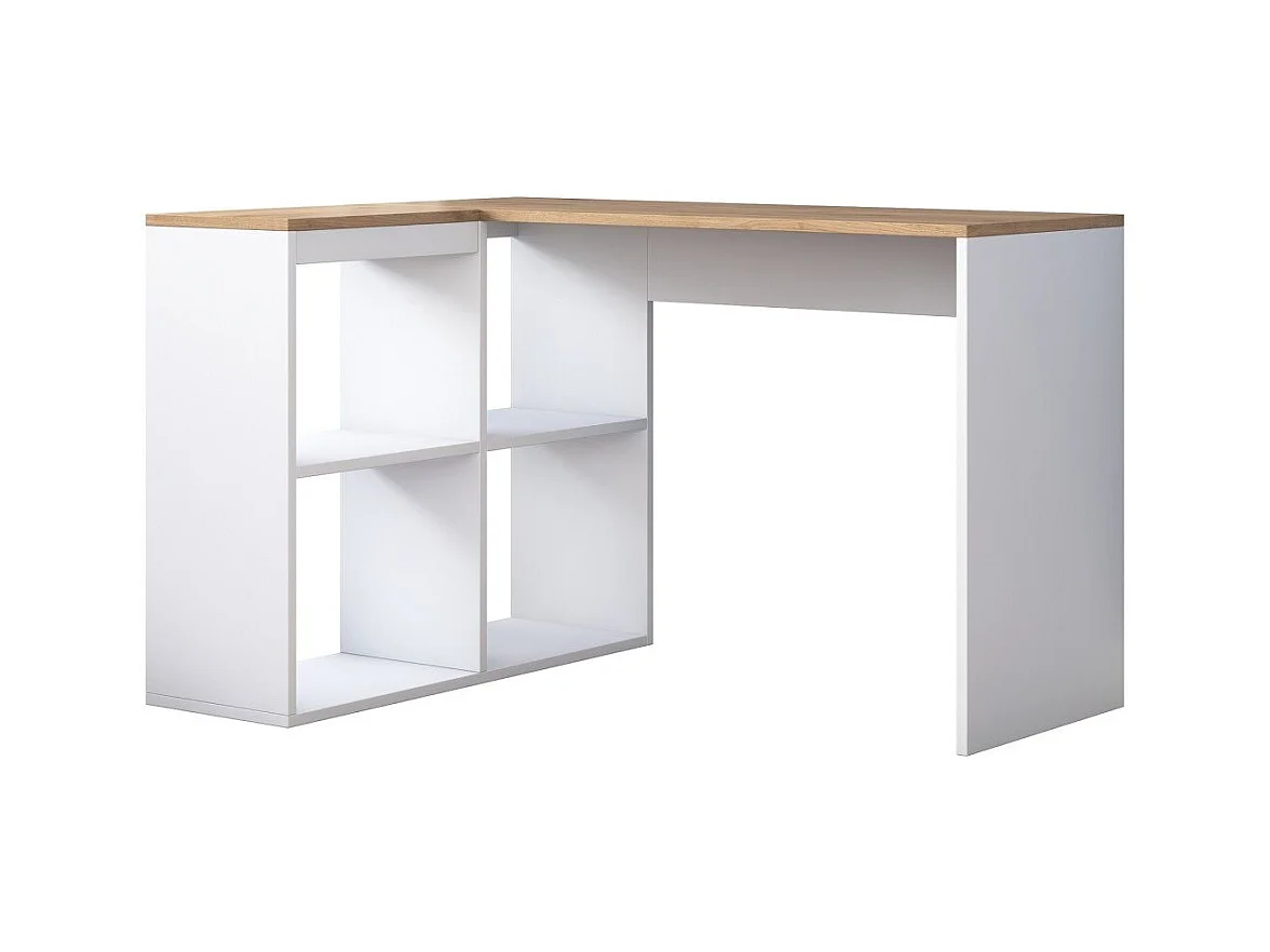 Bureau d'angle décor chêne et blanc L120 cm - CASSIE