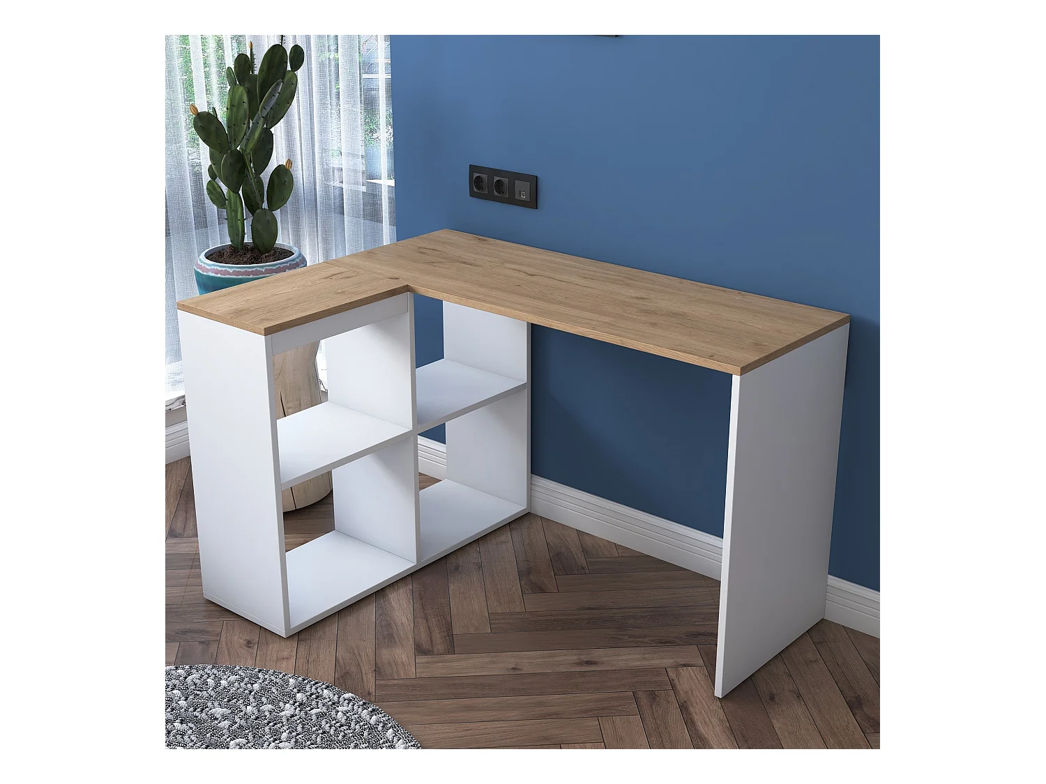 Bureau d'angle décor chêne et blanc L120 cm - CASSIE