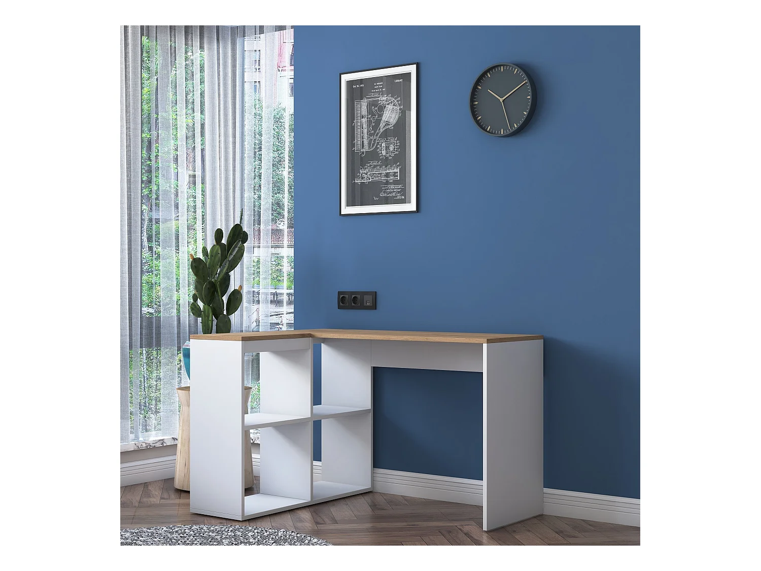 Bureau d'angle décor chêne et blanc L120 cm - CASSIE