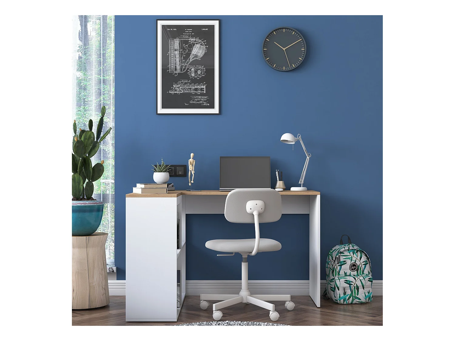 Bureau d'angle décor chêne et blanc L120 cm - CASSIE