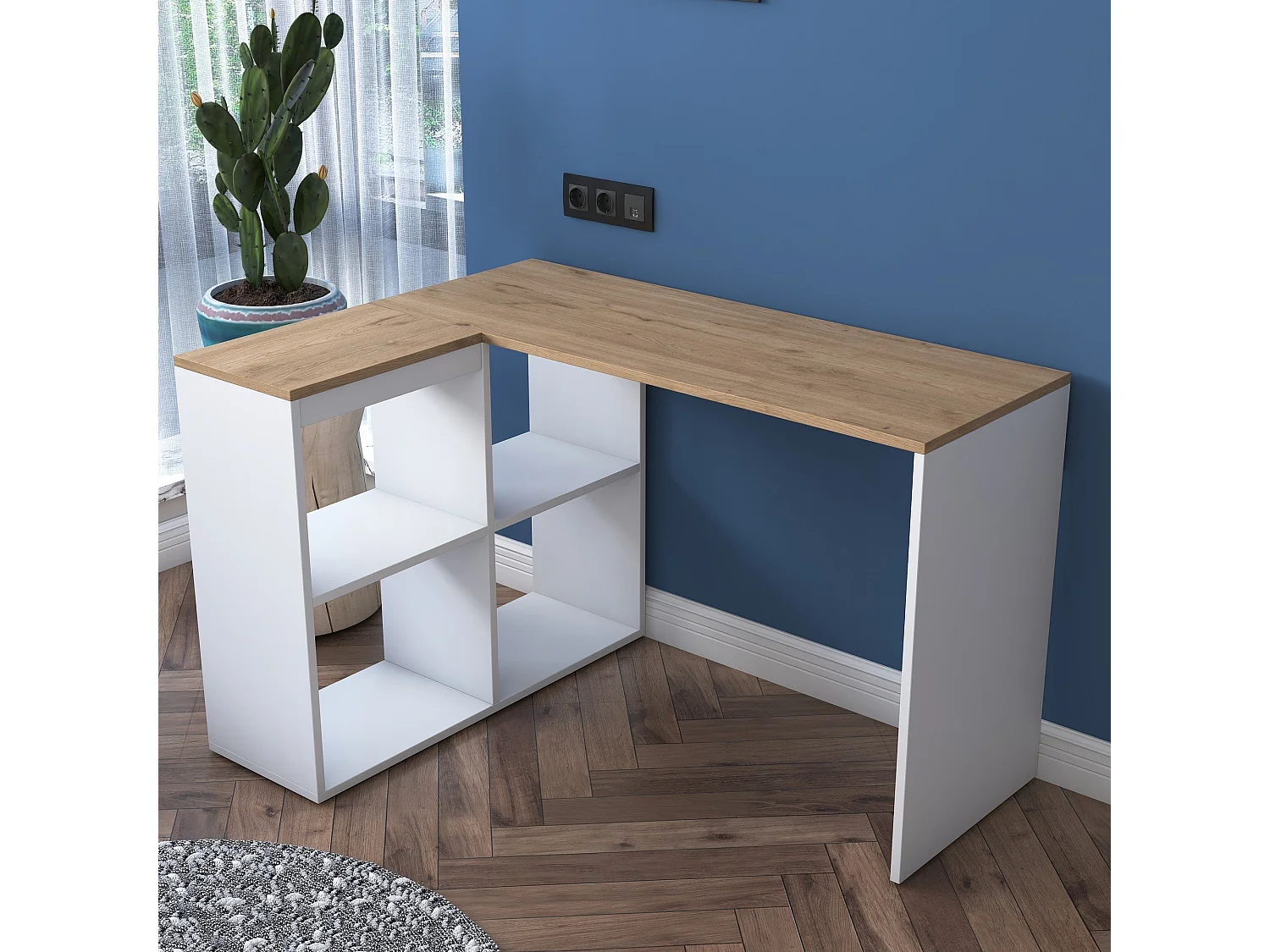 Bureau d'angle décor chêne et blanc L120 cm - CASSIE