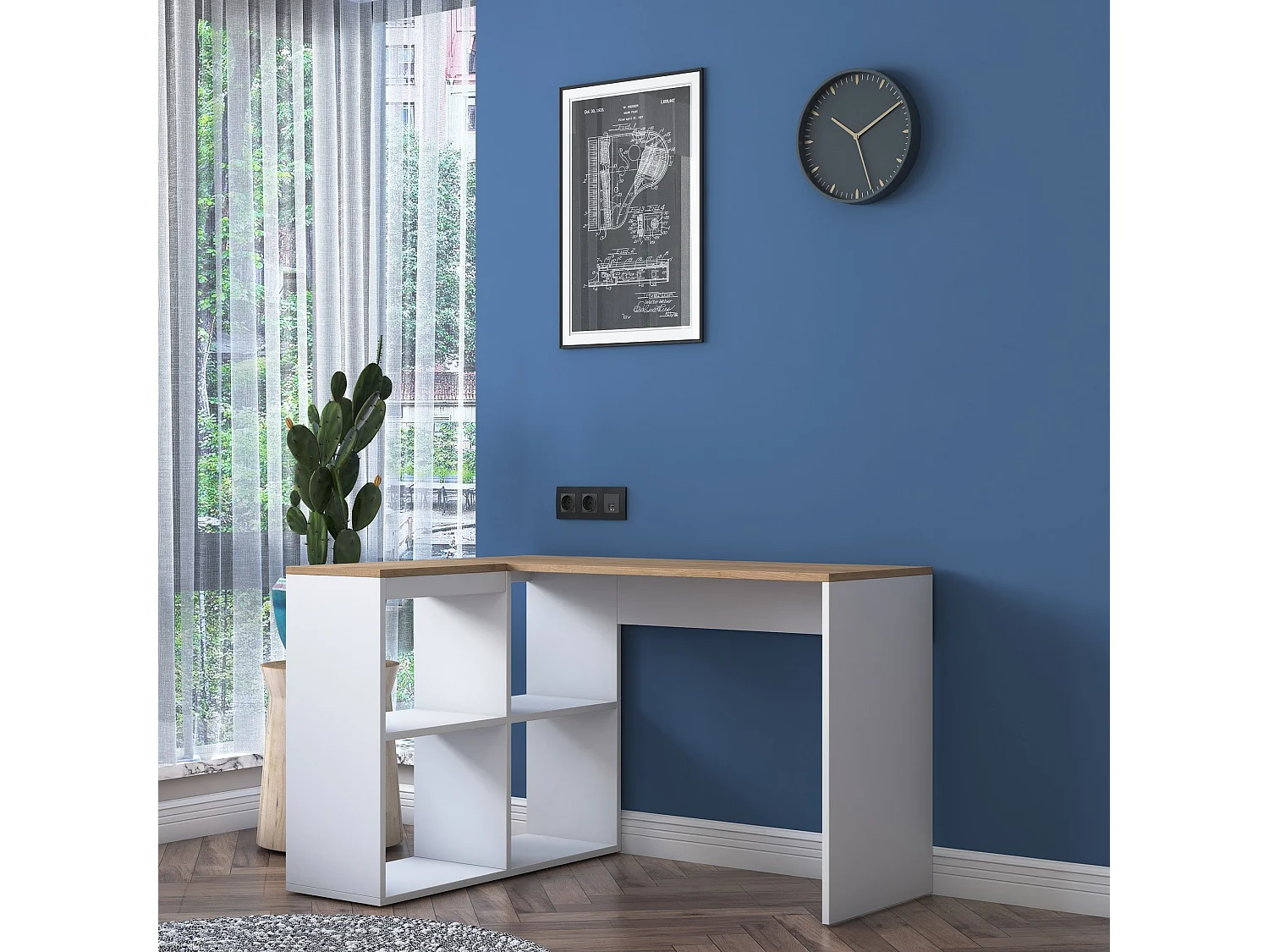 Bureau d'angle décor chêne et blanc L120 cm - CASSIE