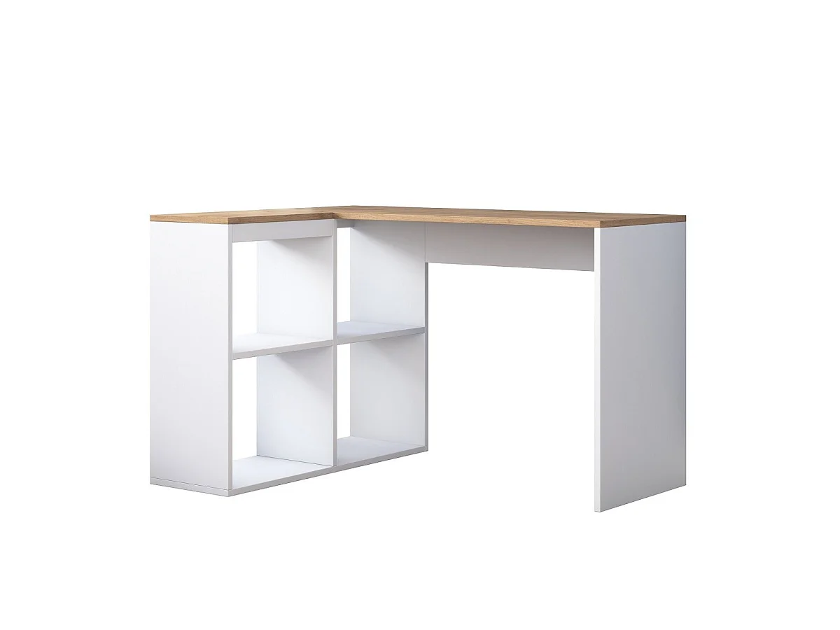 Bureau d'angle décor chêne et blanc L120 cm - CASSIE