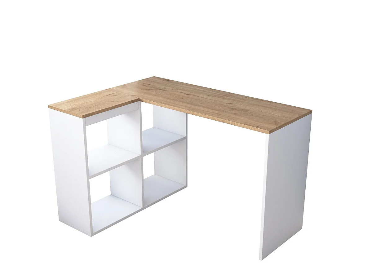 Bureau d'angle décor chêne et blanc L120 cm - CASSIE