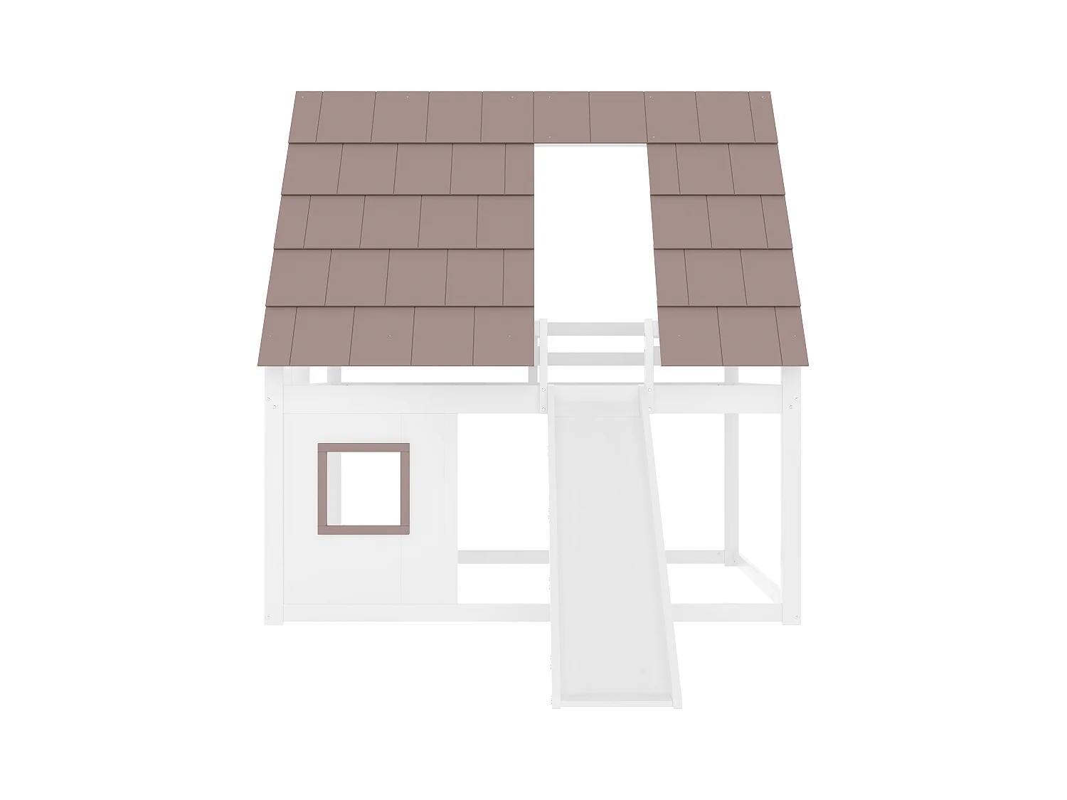 Lit superposé enfant 140x200cm - avec toit - échelle et toboggan - blanc et marron（sans matelas）