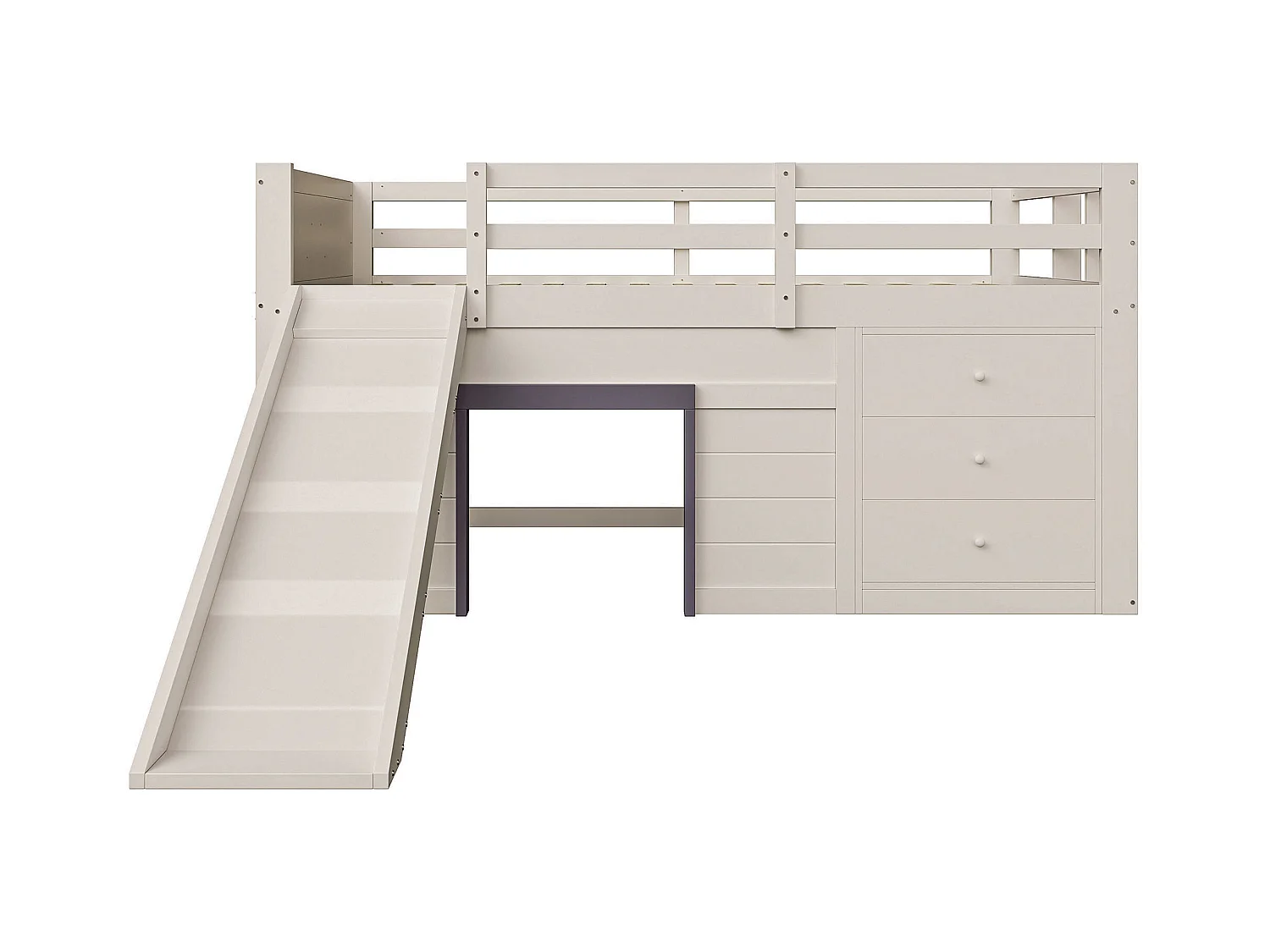 Lit mezzanine enfant 140 x 200cm - avec toboggan - 3 tiroirs - crème (sans matelas)