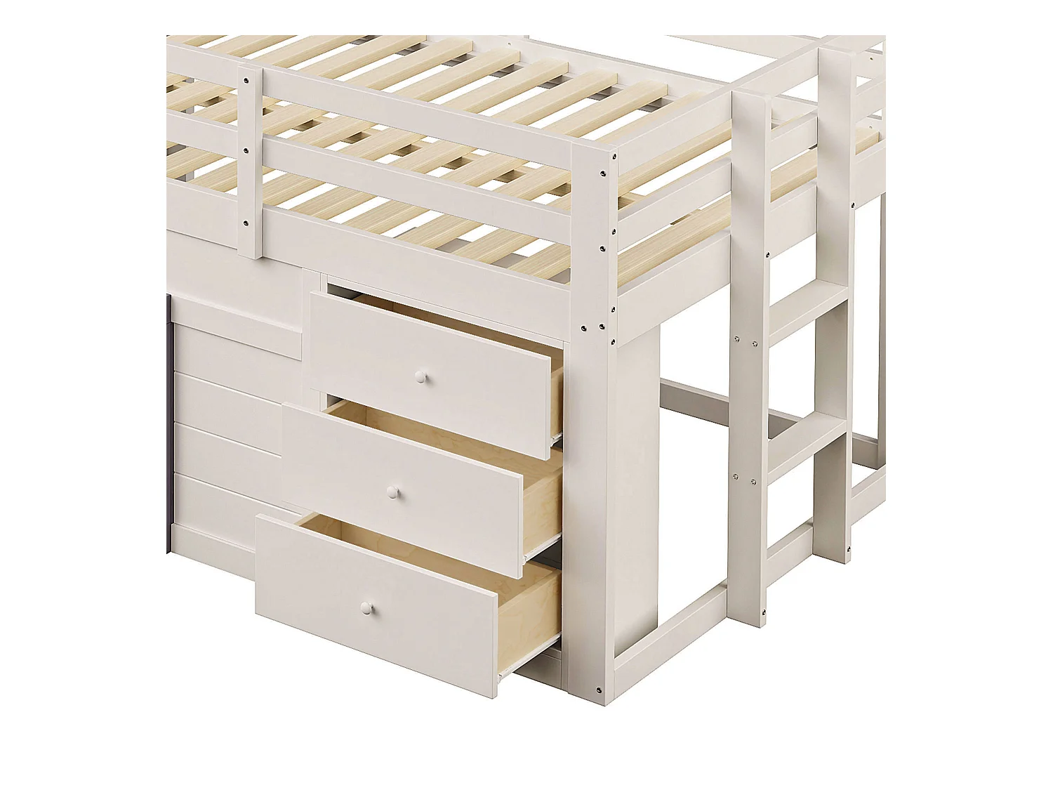 Lit mezzanine enfant 140 x 200cm - avec toboggan - 3 tiroirs - crème (sans matelas)