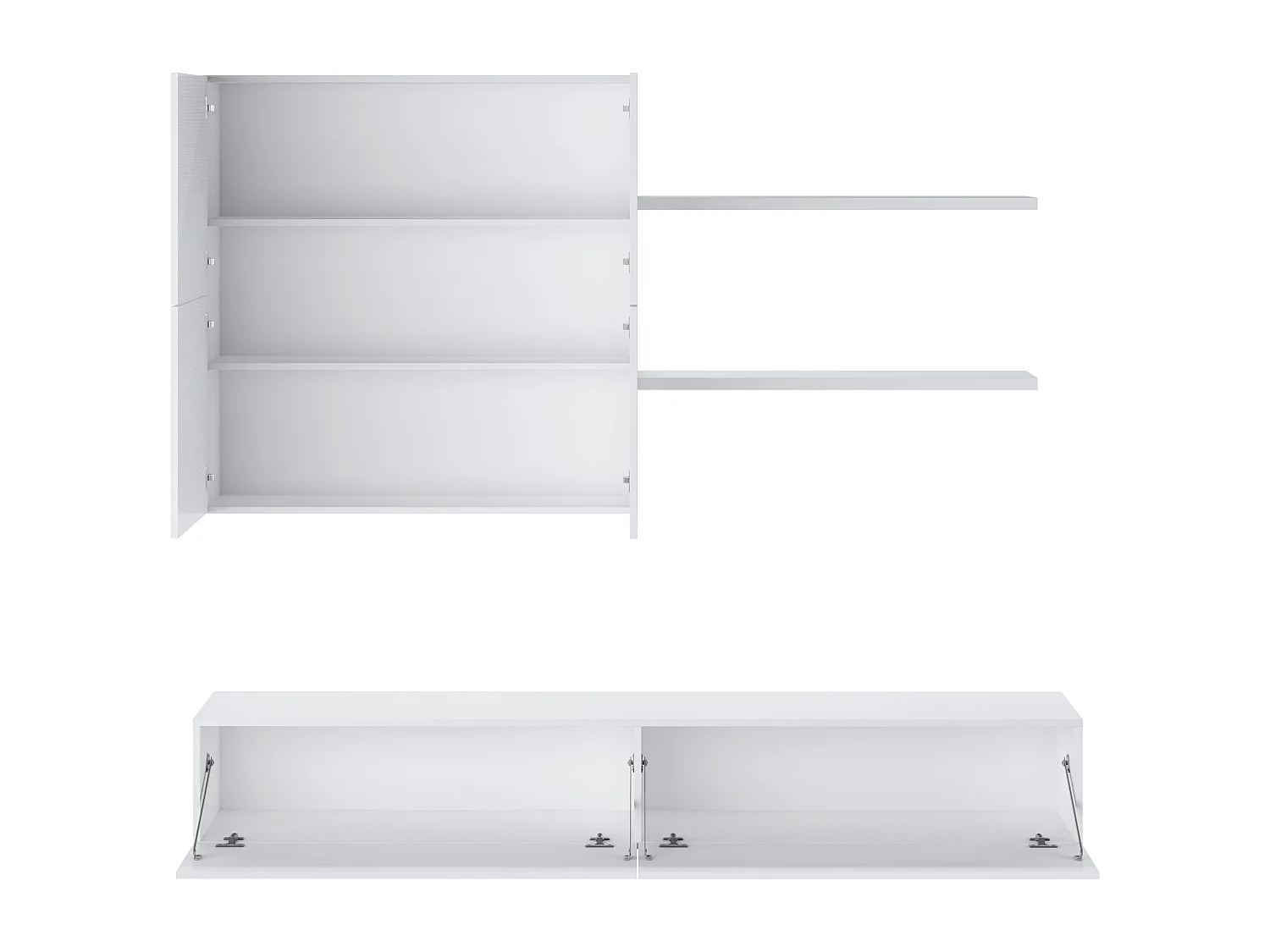 Parete Attrezzata Mobile Soggiorno Moderno Con Base TV 2 Ante Pensile 4 Ante e 2 Mensole Design Contemporaneo in Melaminico 200 x 194 x 40 cm Bianco