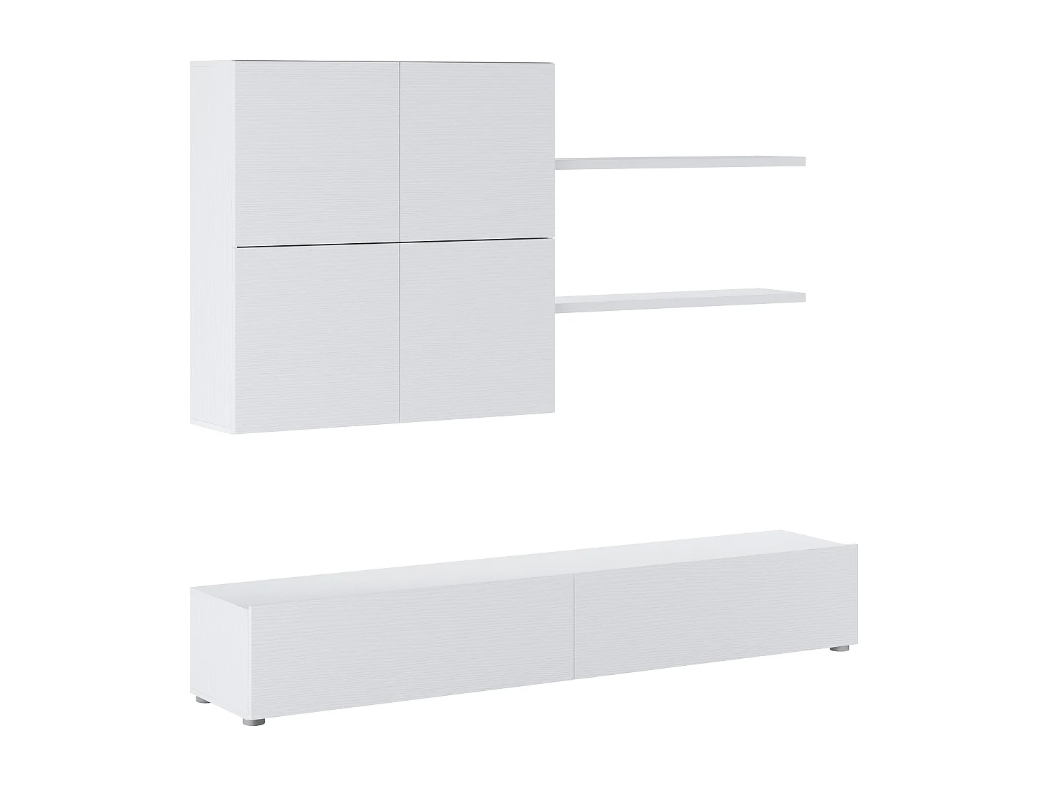 Parete Attrezzata Mobile Soggiorno Moderno Con Base TV 2 Ante Pensile 4 Ante e 2 Mensole Design Contemporaneo in Melaminico 200 x 194 x 40 cm Bianco