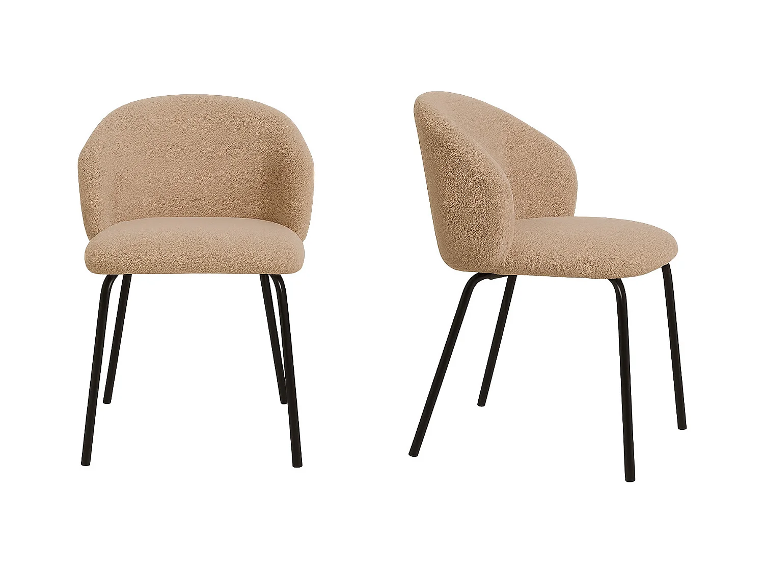 Lot de 2 chaises TALY – Tissu bouclette beige & pieds en acier noir