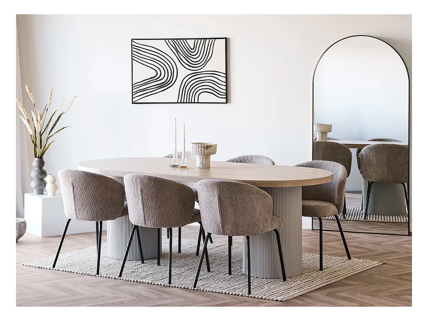 Lot de 2 chaises TALY – Tissu bouclette beige & pieds en acier noir