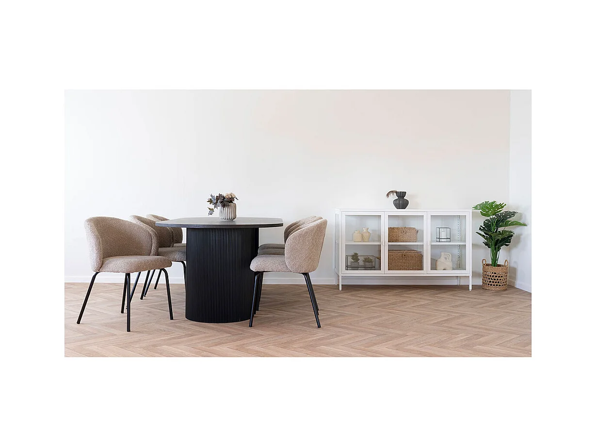 Lot de 2 chaises TALY – Tissu bouclette beige & pieds en acier noir