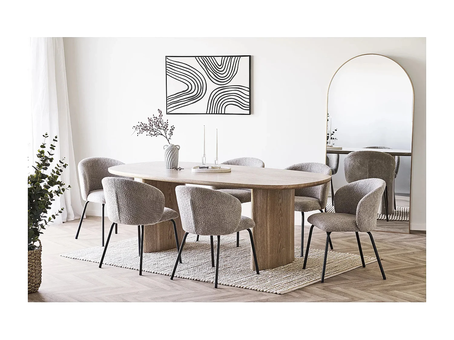 Lot de 2 chaises TALY – Tissu bouclette beige & pieds en acier noir